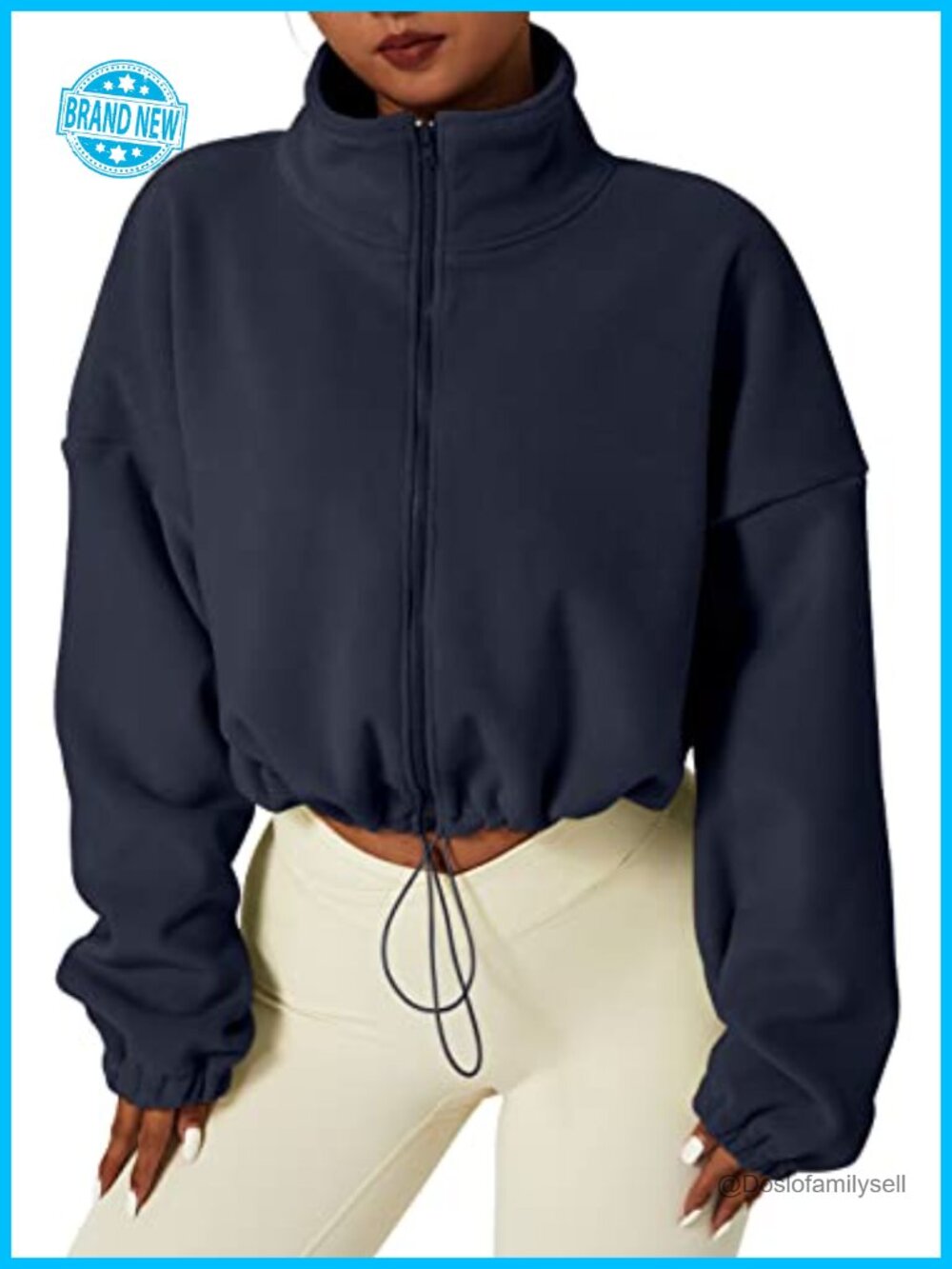 QINSEN Women's Full Zip Fleece Short Jacket Warm Winter Long Sleeve Stand Collar
